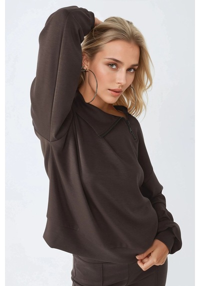 Hiccup Busem Rahat Kesim Fermuarlı Yaka Sweatshirt Kahve Kahvesi