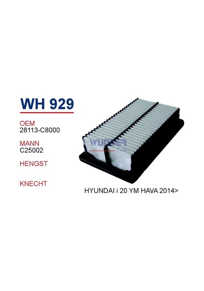 WUNDER WH929 HAVA FİLTRESİ - HYUNDAI I.20 II 1.1(CRDİ)-1.2-1.4-1.