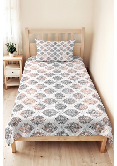 Geometrik Gri Genç Odası Tek Kişilik Pike Takımı - Modern Kiremit 160x220 Cm Kapitone Yatak Örtüsü Gri