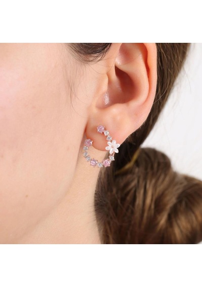 Mia Vento Manolya Çiçeği Pink Taşlı Düşler Işıltısı Rose Renk Flowers Gümüş Küpe