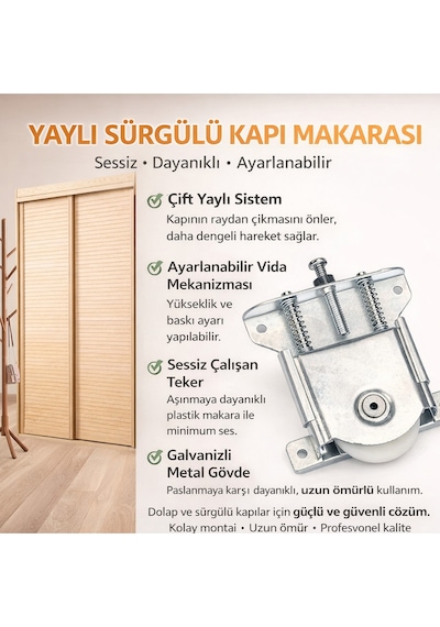 Sürgülü Dolap Kapak Mekanizması Tekerleği 80 Kg Kapasiteli Gardırop Vestiyer Sürme Kapı Makara Beyaz