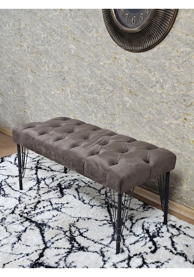 Zafir Siyah Boyalı Tel Ayaklı 90 Cm Puf Bench - Puf - Bench - Kasalı Oturak - Oturak - Yatak Ucu Puf Kahverengi