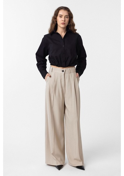 Antioch Crop Poplin Kadın Gömlek Siyah