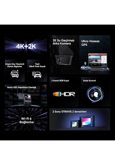 Viofo A329sw 2 Kameralı Ön+arka Su Geçirmez 4k 60fps+2k Sony Starvıs 2 Sensör Gps'li Araç Kamerası