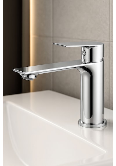 Lüks Krom Sabit Aç Kapa Kısa Lavabo Bataryası Su Tasarruflu, Dayanıklı, Modern Tasarım Krom