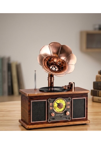 Rt-623 Nostalji Radyo Fm-usb-tf-aux 1800mah Retro Gramafon Radyo