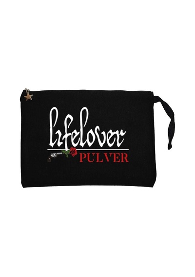 Lifelover Pulver Text Siyah Clutch Astarlı Cüzdan / El Çantası