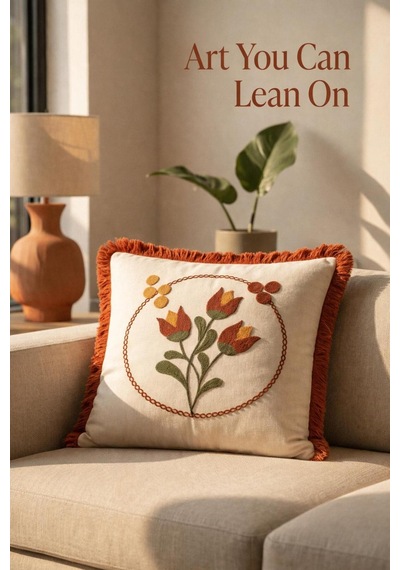 Premium Punch Nakış Kırlent 40 Cm X 40 Cm - 1 Adet Açık Beyaz Boyut
