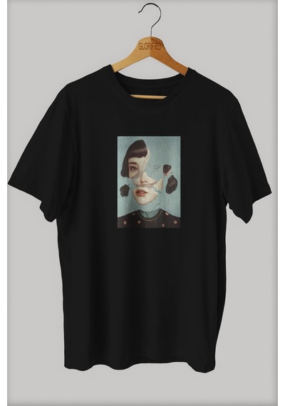 Noıssey -wed Kadın Sanatsal Tasarım Baskılı Oversize T-shirt Tişört Sokak Tarzı Siyah