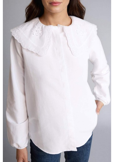 Defacto Regular Fıt Poplin Uzun Kollu Tunik H0281ax26spwt32 Beyaz-wt32