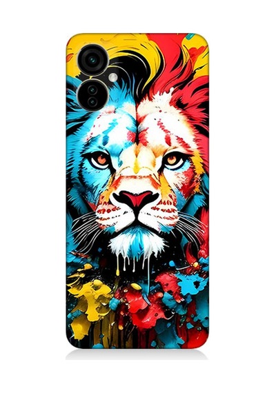 Tecno Camon 19 Neo Uyumlu Silikon Kılıf Renli Boyalı Aslan Yüzü