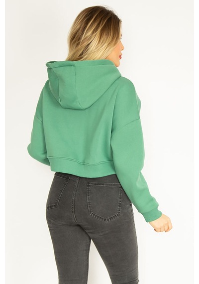 Şans Kadın Yeşil 3 İplik Polar Ön Fermuarlı Kapşonlu Sweatshirt 65n35050-yeşil Yeşil