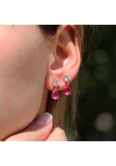 Pembe Zirkon Taşlı Damla Rose Gold Kaplama Gümüş Küpe Gümüş