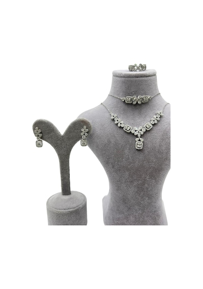 Omar Silver İthal Trend Zirkon Taşlı Pırlanta Model Set 925 Ayar
