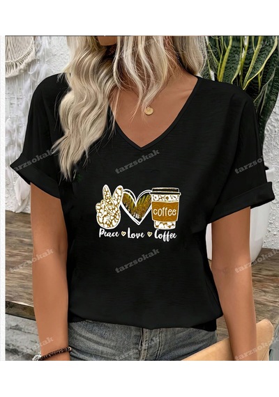 Startmore Leopar Desenli Peace Love Coffe Siyah