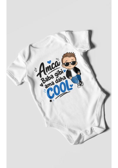 Morivokids Amca Temalı Kısa Kollu Bebek Body %100 Pamuk Beyaz