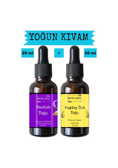 Baobab Yağı Ve Buğday Yağı 20ml + 20ml -%100 Doğal Soğuk Sıkım Yüz Yogası Yağı Seti 20 ML