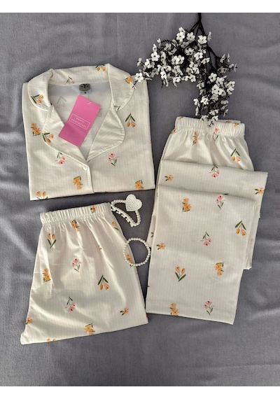 Mh Moony Homewears 3'lü Penye Senna Pijama Takımı Krem