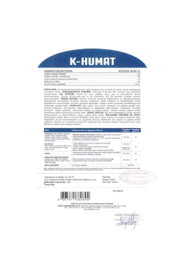 Gübretaş K Humat Potasyum Humik Fulvik Asit Organik Gübre 10 KG