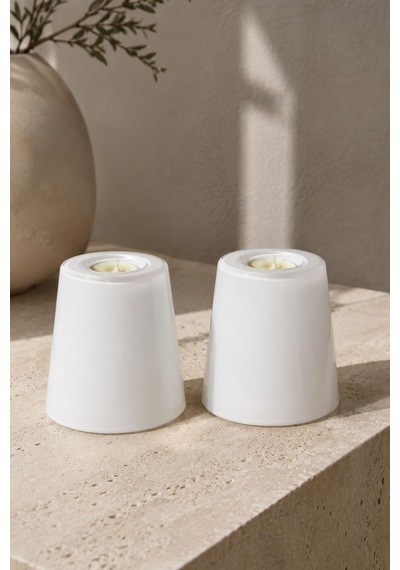 2 Li Beyaz Cam Çift Kullanımlı Mumluk Tealight Ve Bardak Mum Dekoratif Seti