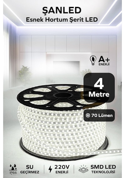 Hortum Esnek 220v Şerit Led Beyaz 4 Metre 4 M