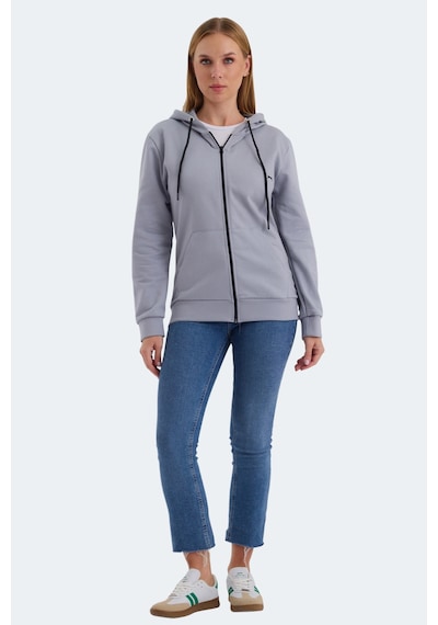 Slazenger Katya Kadın Fermuarlı Kapüşonlu Cepli Gri Sweatshirt Gri