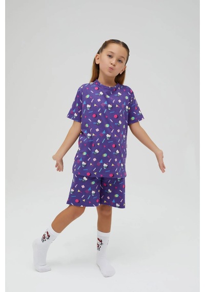 Hello Kitty Kız Çocuk Kısa Kollu Şortlu Pamuklu Pijama Takımı Renklı