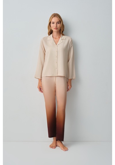 Suwen Mocha Gömlek Yaka Pijama Takımı Wsh1051012991 Kahverengi