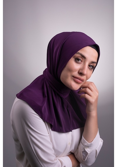 Hürrem Bone Mürdüm Pratik Hazır Geçmeli Tesettür Eşarp Sandy Kumaş Arkadan Çı Mürdüm
