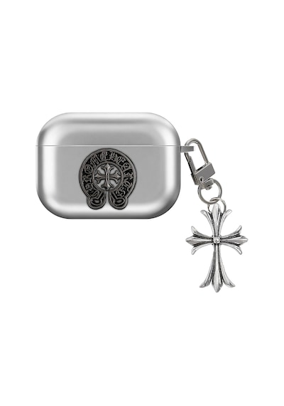 Caseonn Apple Uyumlu Airpods Pro 3 Kılıf Chrome Hearts Metalik Görünümlü Gotik Haç Figürlü Gümüş