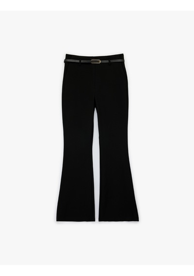 Koton Slim Fit Normal Bel Kemerli İspanyol Paça Pantolon Siyah 6sak40149uw Siyah