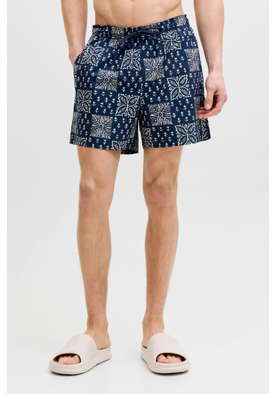 Jack & Jones Jpstmauı Shell Desenli Erkek Deniz Şortu Regular Fit Rahat Mavi