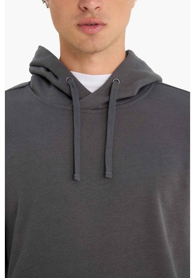 Defacto Regular Fit Kapüşonlu İçi Yumuşak Tüylü Kanguru Cepli Basic Düz Sweatshirt X8283az25auar104 Antrasit-ar104