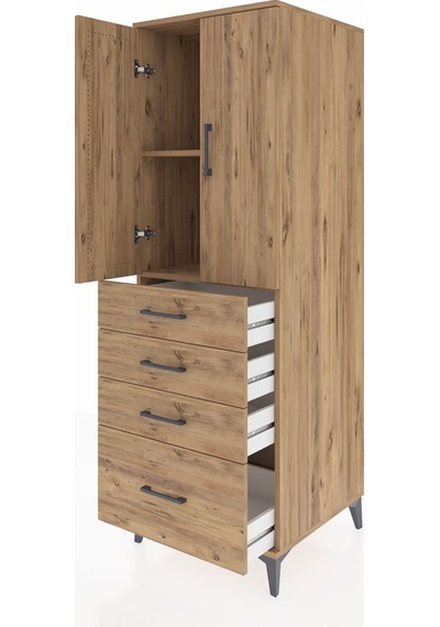 Kronos Dolap 2 Raflı 4 Çekmeceli 2 Kapaklı 60x59x182 Çam-çam Çam