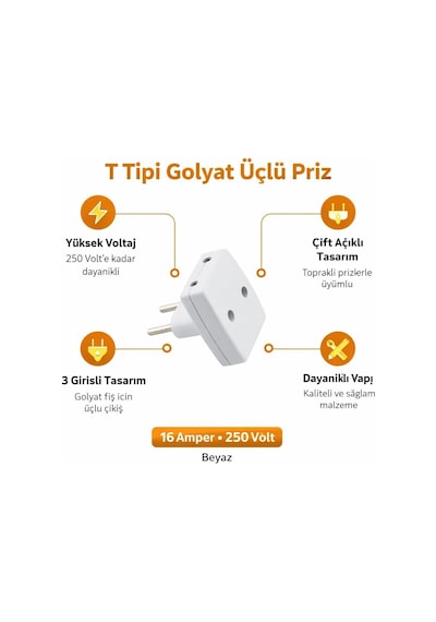 T Tipi Golyat Fiş Priz Dönüştürücü, Universal Çok Amaçlı Adaptör, Yüksek Dayanıklı Sert Plastik, 220v Uyum Standart