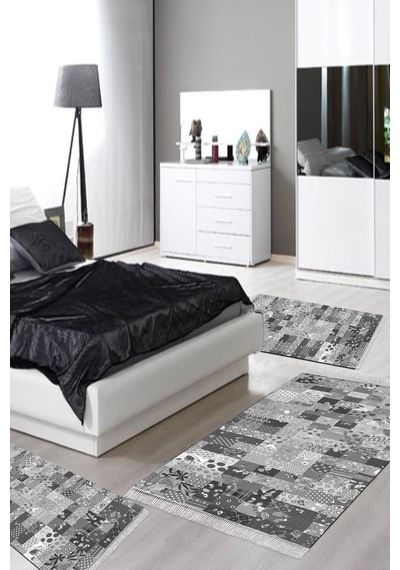 Eko Trend Djt Yıkanabilir Kaymaz Taban 3 Lü Yatak Odası Takımı Mu148 Patchwork gri