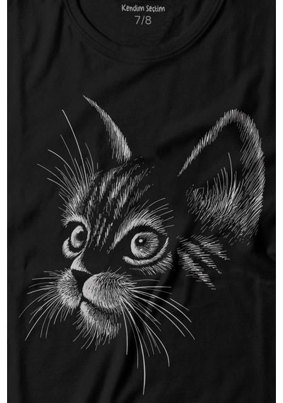 Kendim Seçtim Kedi Silüeti Black Cat Çizim Baskılı Tişört Çocuk T-shirt 001
