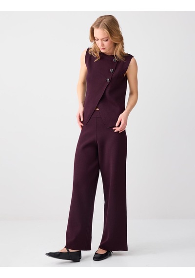 Jimmy Key Bordo Normal Paça Normal Bel Beli Lastikli Triko Pantolon 6sw185738562