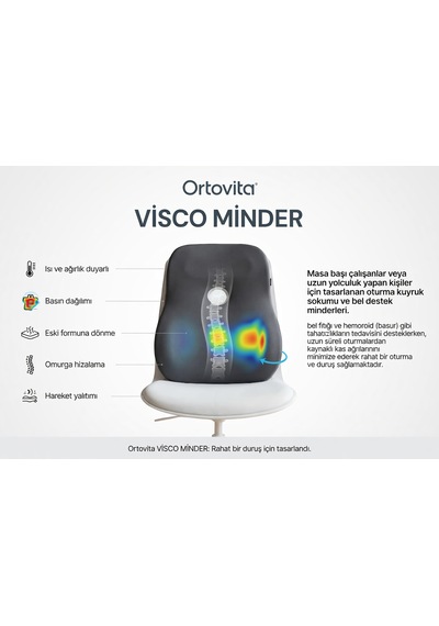 Yeni Nesil Visco Ortopedik Ergonomik Kaymaz Taban Terlemez Bel Desteği Sırt Minderi Bel Yastık Rahat Duruş Ortopedik