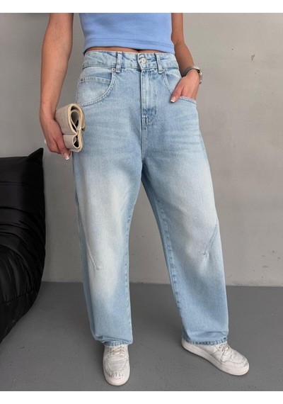Baloon Fit Dikiş Detaylı Balta Cepli Fresh Mavi Jean Mavi+fresh