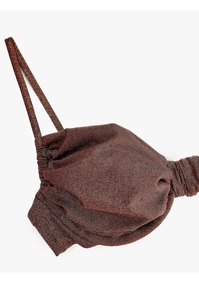Koton Balenli Büzgülü Kalp Yaka Ayarlanabilir Askılı Parlak Bikini Üstü Kahverengi 6sak10228mm Kahve