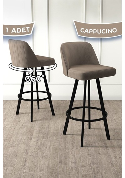 Canisa Atex Serisi 1 Adet Cappucino Sandalye 360 C Döner Bar Sandalyesi Babyface Kumaş Siyah Metal Ayaklı Sandalye Cappuccino Ayakları Siyah