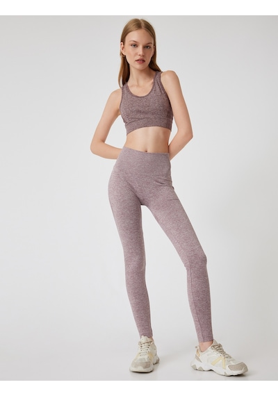 Koton Dikişsiz Tayt Spor Yüksek Bel Tül Detaylı Kırçıllı Slim Fit Pembe 5wak40195nk Gülkurusu