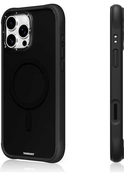 Apple Uyumlu iPhone 16 Pro Max Kılıf M-safe Şarj Özellikli Youngkit Macaroon Serisi Kapak Siyah