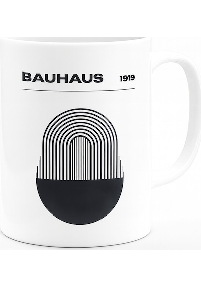 Bauhaus Esintisi Seramik Kupa Beyaz - Çok Renkli