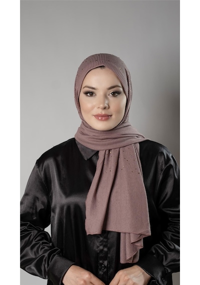 Hürrem Bone Gül Kurusu Pratik Hazır Geçmeli Tesettür Şal Örme Kumaş Taş Desenli 2118t 18