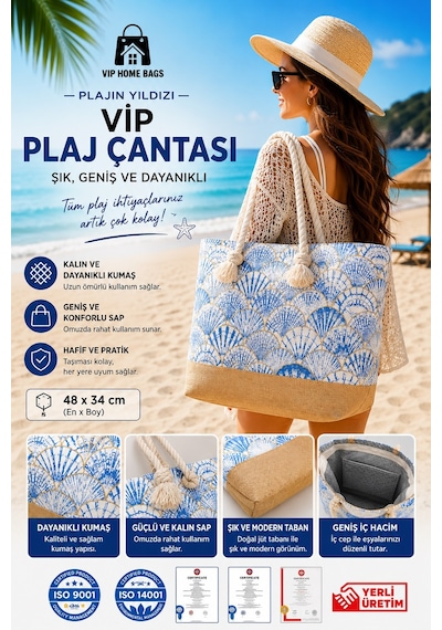Plaj Çantası Vip Çanta El Ve Omuz Çantası Piknik Çantası-istiridye Desenli