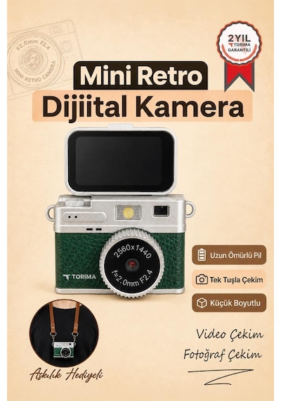 Mini Dijital Kamera 2k Flip Ekranlı Selfie Video Vlog Kamerası Cmr49 Koyu Yeşil Haki