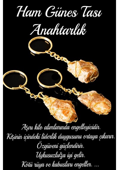 Sertifikalı Tel Sargılı Ham Işlenmemiş Güneş Taşı Anahtarlık - Al