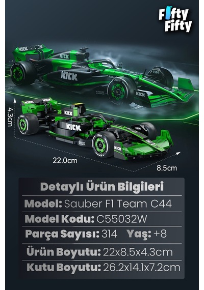 Cada Sauber F1 Formula Aracı 1/24 Scale -c55032w 314 Parça Oyuncak Yapım Seti